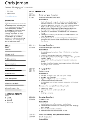 Senior Mortgage Consultant Resume Sample and Template