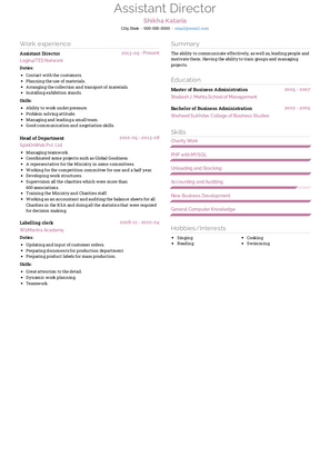 Assistant Director Resume Sample and Template