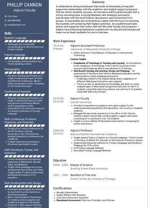 Adjunct Faculty Resume Sample and Template