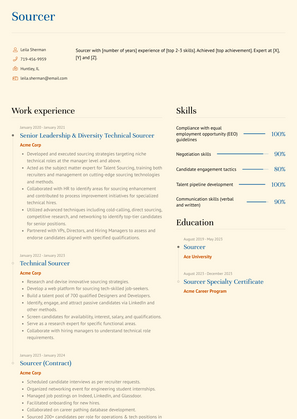 Sourcer Resume Sample and Template