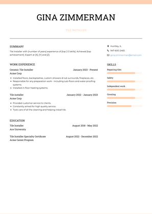 Tile Installer Resume Sample and Template