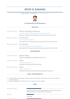 Project Trainee Resume Sample and Template