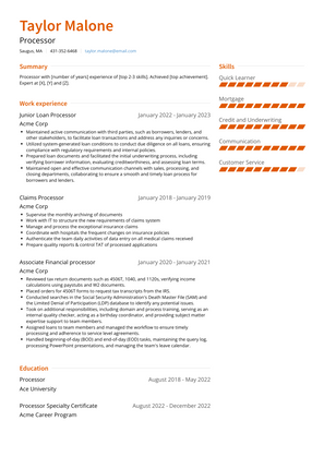 Processor Resume Sample and Template