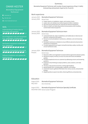 Biomedical Equipment Technician Resume Sample and Template