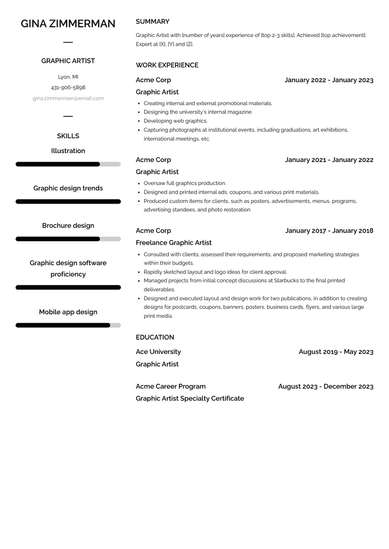 Graphic Artist Resume Sample and Template