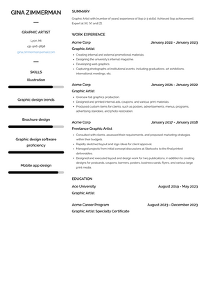 Graphic Artist Resume Sample and Template