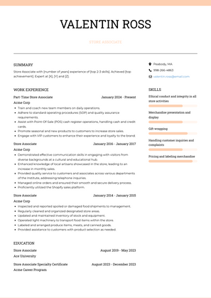 Store Associate Resume Sample and Template