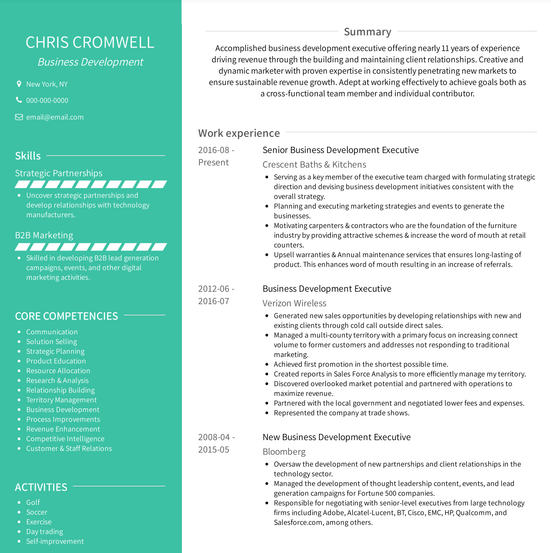 Two-column resume template (Avant)