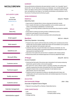 Data Entry Clerk Resume Sample and Template