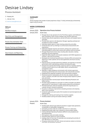 Process Assistant Resume Sample and Template