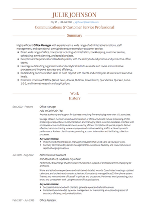 Customer Service Professional CV Example and Template