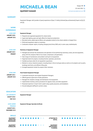 Equipment Manager Resume Sample and Template