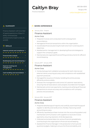 Finance Assistant Resume Sample and Template