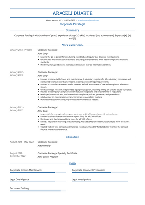 Corporate Paralegal Resume Sample and Template