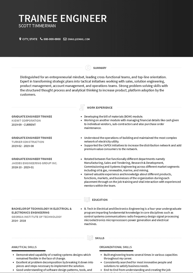 Trainee Engineer Resume Sample and Template