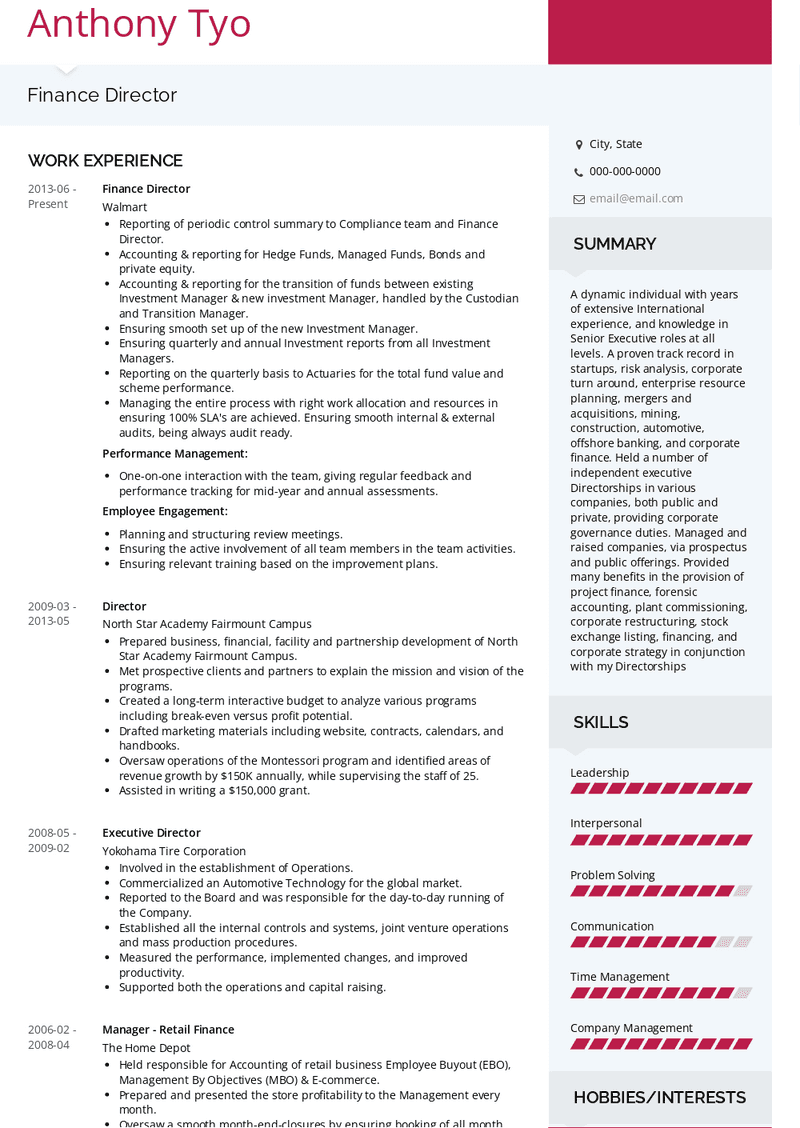 Finance Director Resume Sample and Template