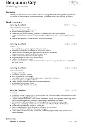 Marketing Consultant Resume Sample and Template