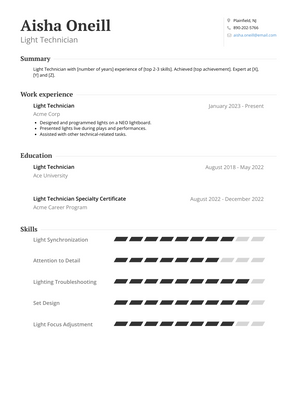 Light Technician Resume Sample and Template