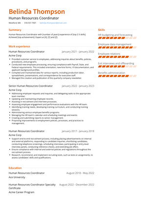 Human Resources Coordinator Resume Sample and Template