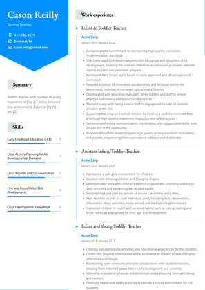 Toddler Teacher Resume Sample and Template