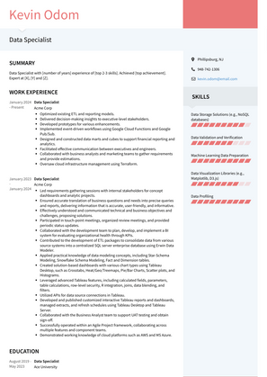 Data Specialist Resume Sample and Template