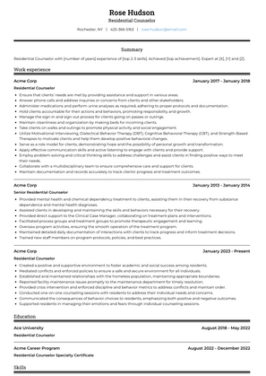 Residential Counselor Resume Sample and Template