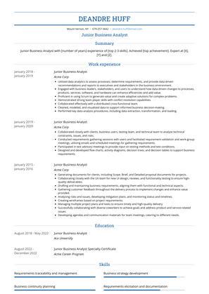 Junior Business Analyst Resume Sample and Template