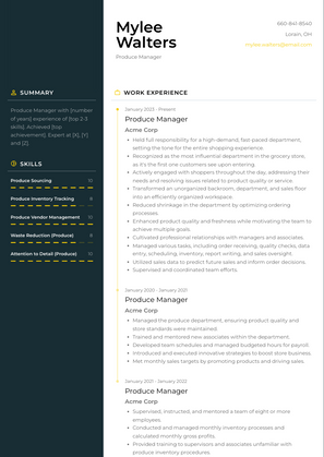 Produce Manager Resume Sample and Template