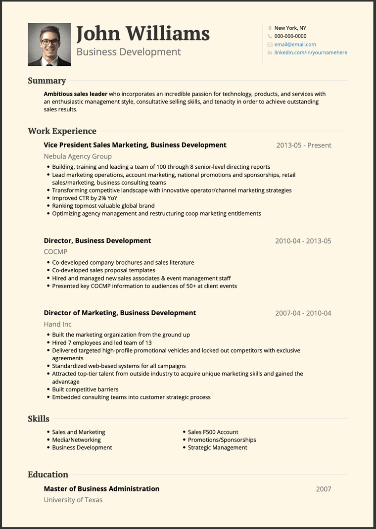 Resume achievements: business development example