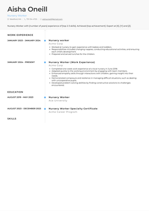 Nursery Worker Resume Sample and Template