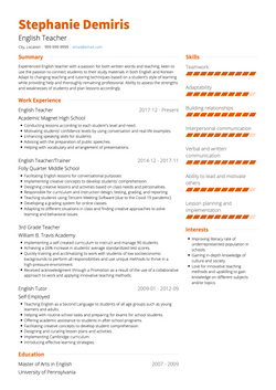 English Teacher Resume Sample and Template