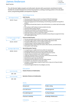 Math Teacher Resume Sample and Template