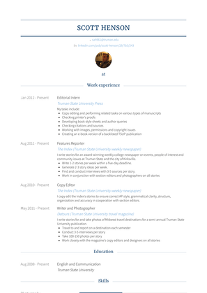 Editorial Intern Resume Sample and Template