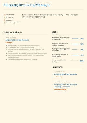 Shipping Receiving Manager Resume Sample and Template