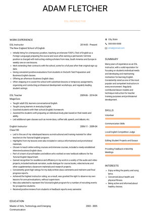 ESL Instructor Resume Sample and Template