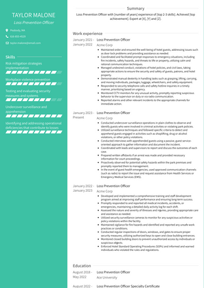 Loss Prevention Officer Resume Sample and Template