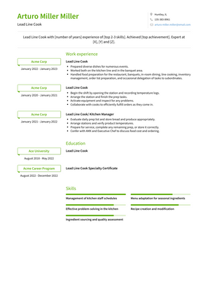 Lead Line Cook Resume Sample and Template