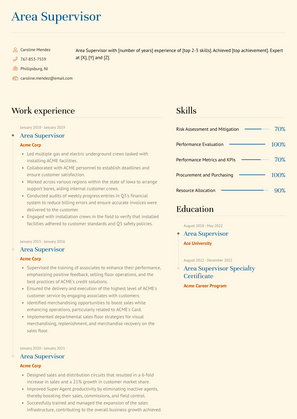 Area Supervisor Resume Sample and Template