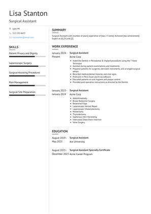 Surgical Assistant Resume Sample and Template