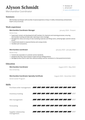 Merchandise Coordinator Resume Sample and Template