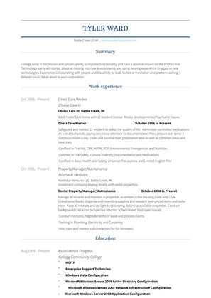 Direct Care Worker Resume Sample and Template