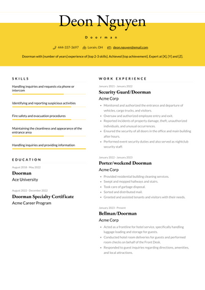 Doorman Resume Sample and Template