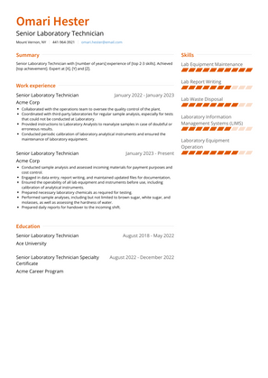 Senior Laboratory Technician Resume Sample and Template