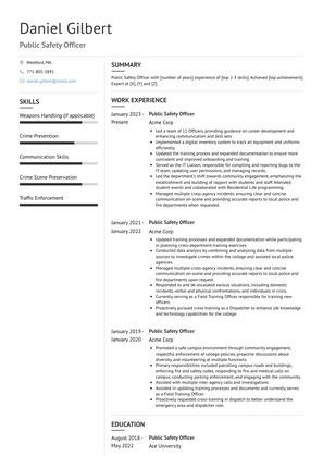 Public Safety Officer Resume Sample and Template