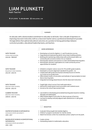 Math Teacher Resume Sample and Template