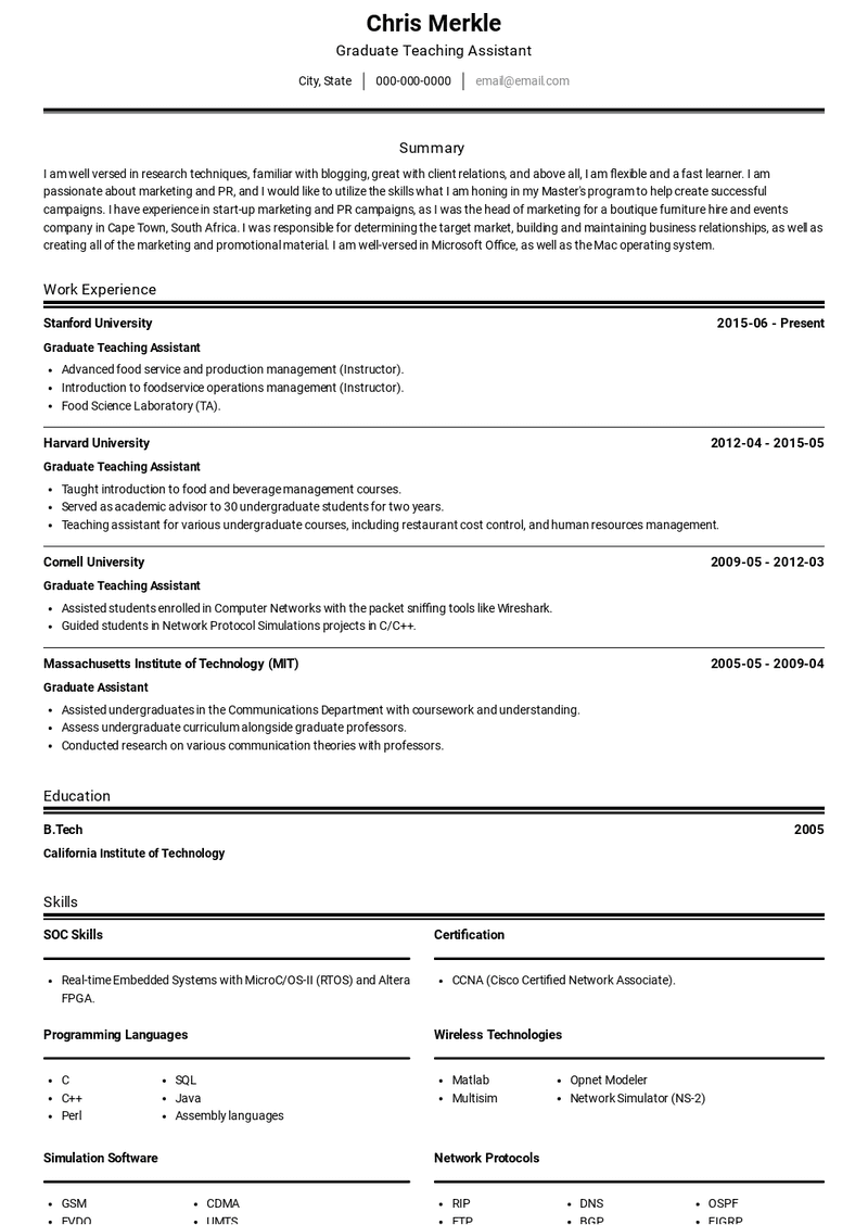 Graduate Teaching Assistant Resume Sample and Template