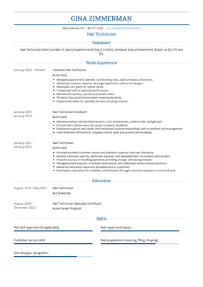 Nail Technician Resume Sample and Template