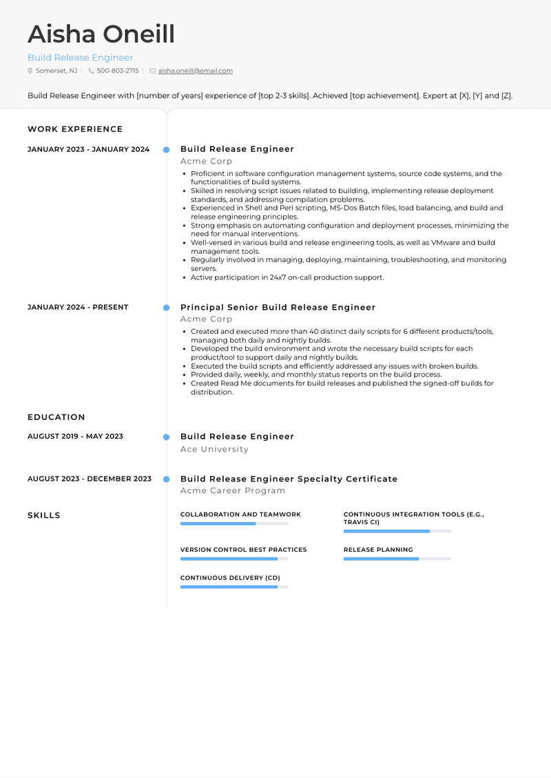 Build Release Engineer Resume Sample and Template