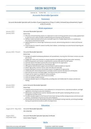 Accounts Receivable Specialist Resume Sample and Template