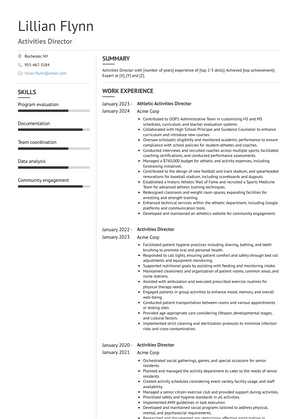 Activities Director Resume Sample and Template